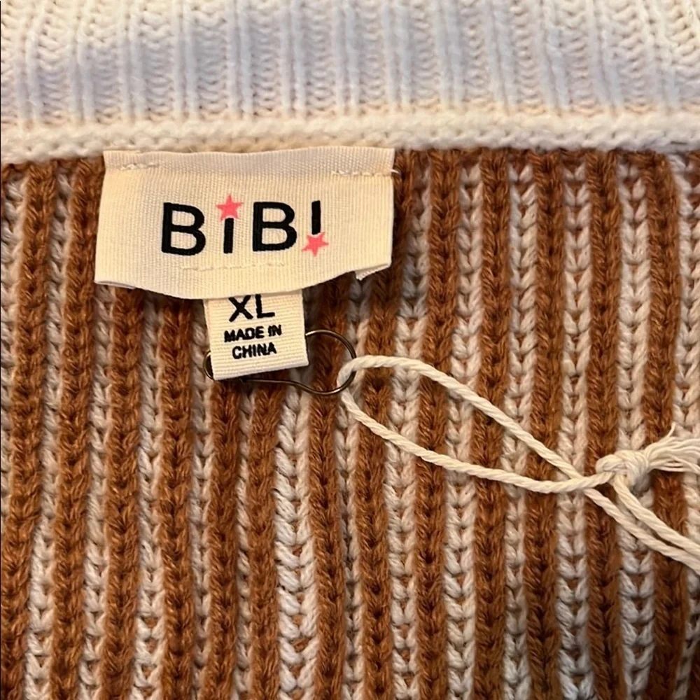 BiBi White and Brown Sweater Pants And Top With Ribbed Knit Design Size XL - Picture 2 of 15